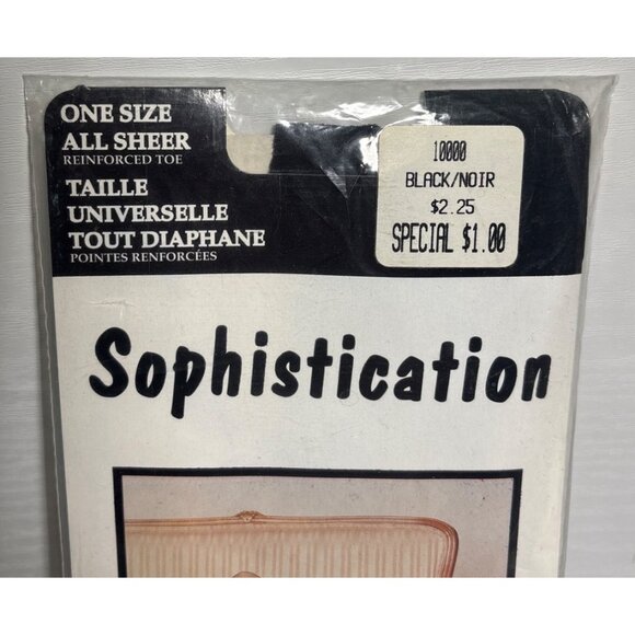 Sophistication Black Sheer Pantyhose One Size 100% Nylon Reinforced Toe Canada - Picture 2 of 4